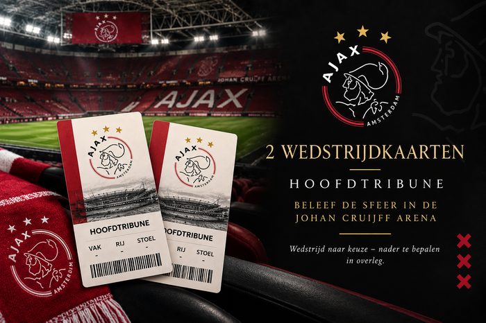 2 wedstrijdkaarten Ajax, hoofdtribune